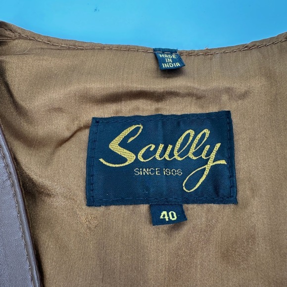 Scully Mens Genuine Leather Western Vest Brown Size 40 Pockets Button Front - Picture 7 of 14